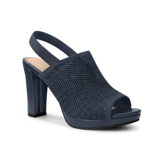 BLISSFUL STEP Women's Peep Toe Slingback Platform Heels Block Heels Sandals Navy Blue 6.5