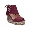 thumbnail image 1 of BLISSFUL STEP Women's Plaid Side Zipper Lace-Up Peep-toe Platform Sandals Burgundy 10, 1 of 6
