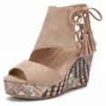 thumbnail image 1 of BLISSFUL STEP Women's Plaid Side Zipper Lace-Up Peep-toe Platform Sandals Khaki 5, 1 of 5