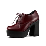 Block Hel BLISSFUL STEP Women's Platform High Block Heel Boots Burgundy 8.5 ...
