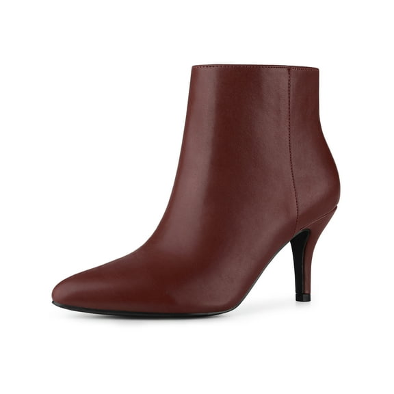 BLISSFUL STEP Women's Pointed Toe Zipper Stiletto Heels Ankle Boots Burgundy 9
