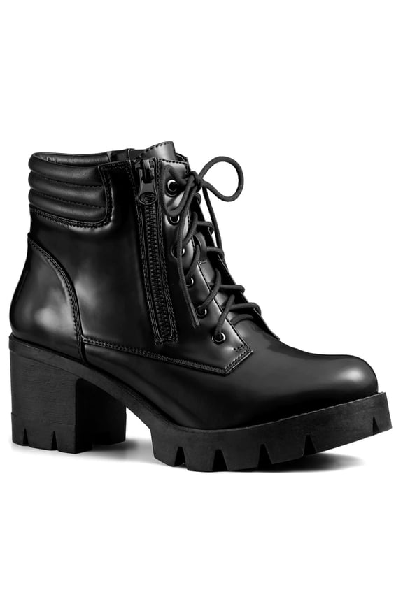 Women's Boot Rounded Toe Side Zip Combat Block Heel Ankle Boots Black 10
