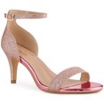 thumbnail image 1 of BLISSFUL STEP Women's Sandals Ankle Strap Stiletto Heels Glitter Sandals Pink 8, 1 of 4