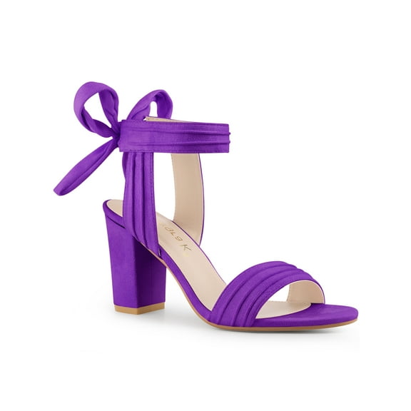 BLISSFUL STEP Valentine's Women's Sandals Ankle Tie Back Open Toe Block Heels Dark Purple 7