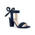 thumbnail image 1 of BLISSFUL STEP Women's Sandals Ankle Tie Back Open Toe Block Heels Navy Blue 10.5, 1 of 7