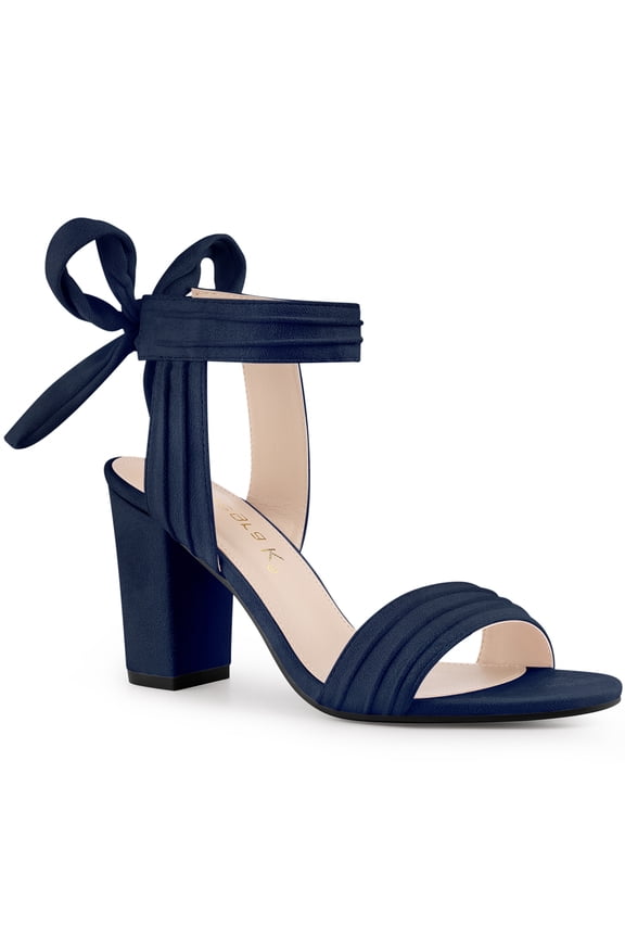 Women's Sandals Ankle Tie Back Open Toe Block Heels Navy Blue 12