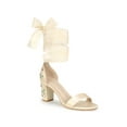 thumbnail image 1 of BLISSFUL STEP Women's Satin Floral Print Block Heel Sandals Champagne 7.5, 1 of 6