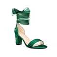 thumbnail image 1 of BLISSFUL STEP Women's Satin Floral Print Block Heel Sandals Dark Green 10, 1 of 8
