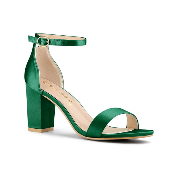 BLISSFUL STEP Women's Shoes Ankle Strap Buckle Block Heel Sandals Dark Green 9