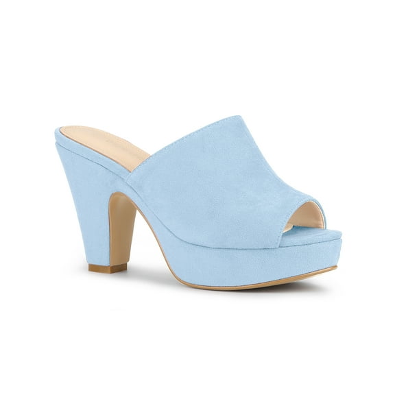 BLISSFUL STEP Women's Shoes Chunky Platform Open Toe Slides Block Heel Sandals Sky Blue 6