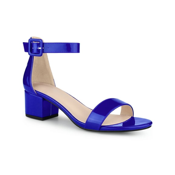 BLISSFUL STEP Women's Shoes Open Toe Block Heel Ankle Strap Sandals Royal Blue 7.5