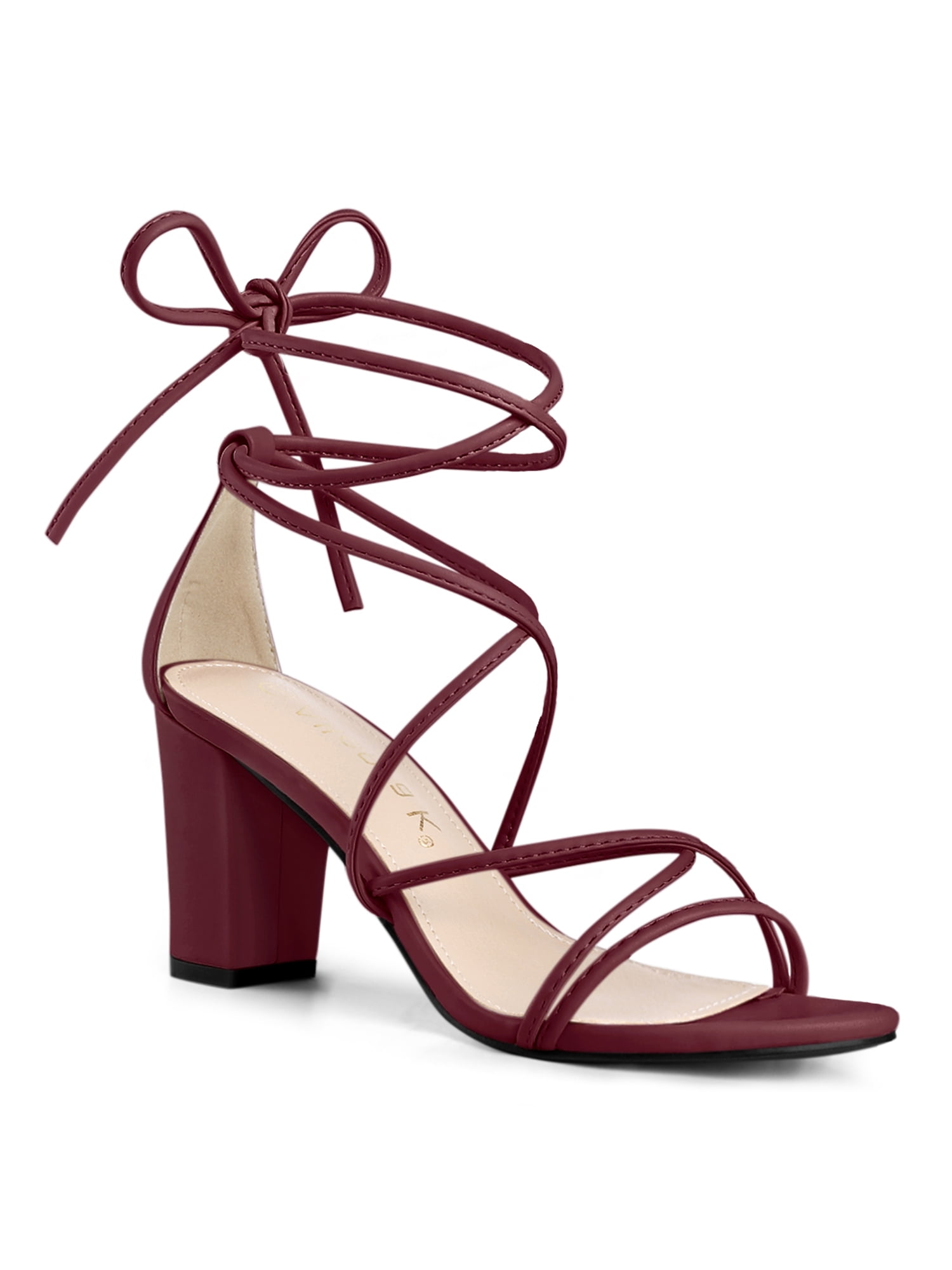 BLISSFUL STEP Women's Shoes Open Toe Lace Up Block Heel Strappy