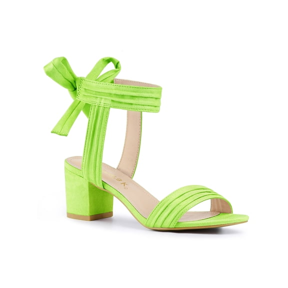 BLISSFUL STEP Valentine's Women's Shoes Slingback Back Ankle Open Toe Tie Block Heels Sandals Lime 7.5