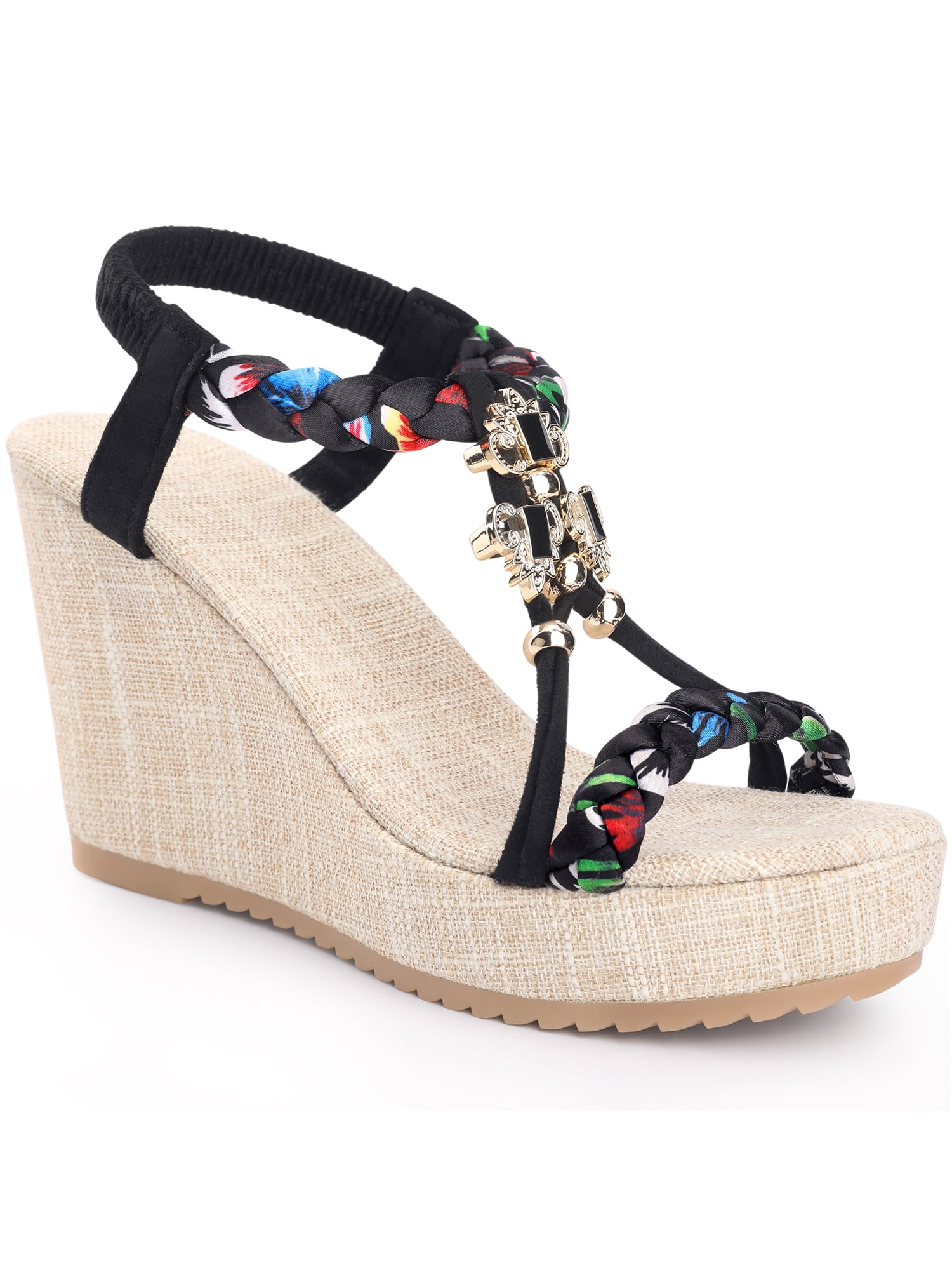 BLISSFUL STEP Women's Shoes Slingback Bohemia Rhinestone Open Toe ...