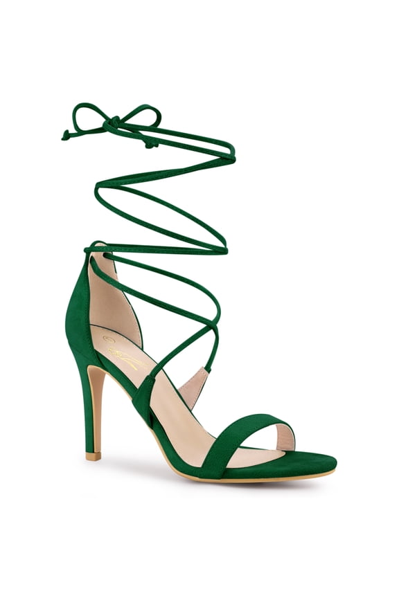 Women's Shoes Stiletto High Heel Ankle Wrap Tie Open Toe Faux Suede Sandals Emerald Green 7