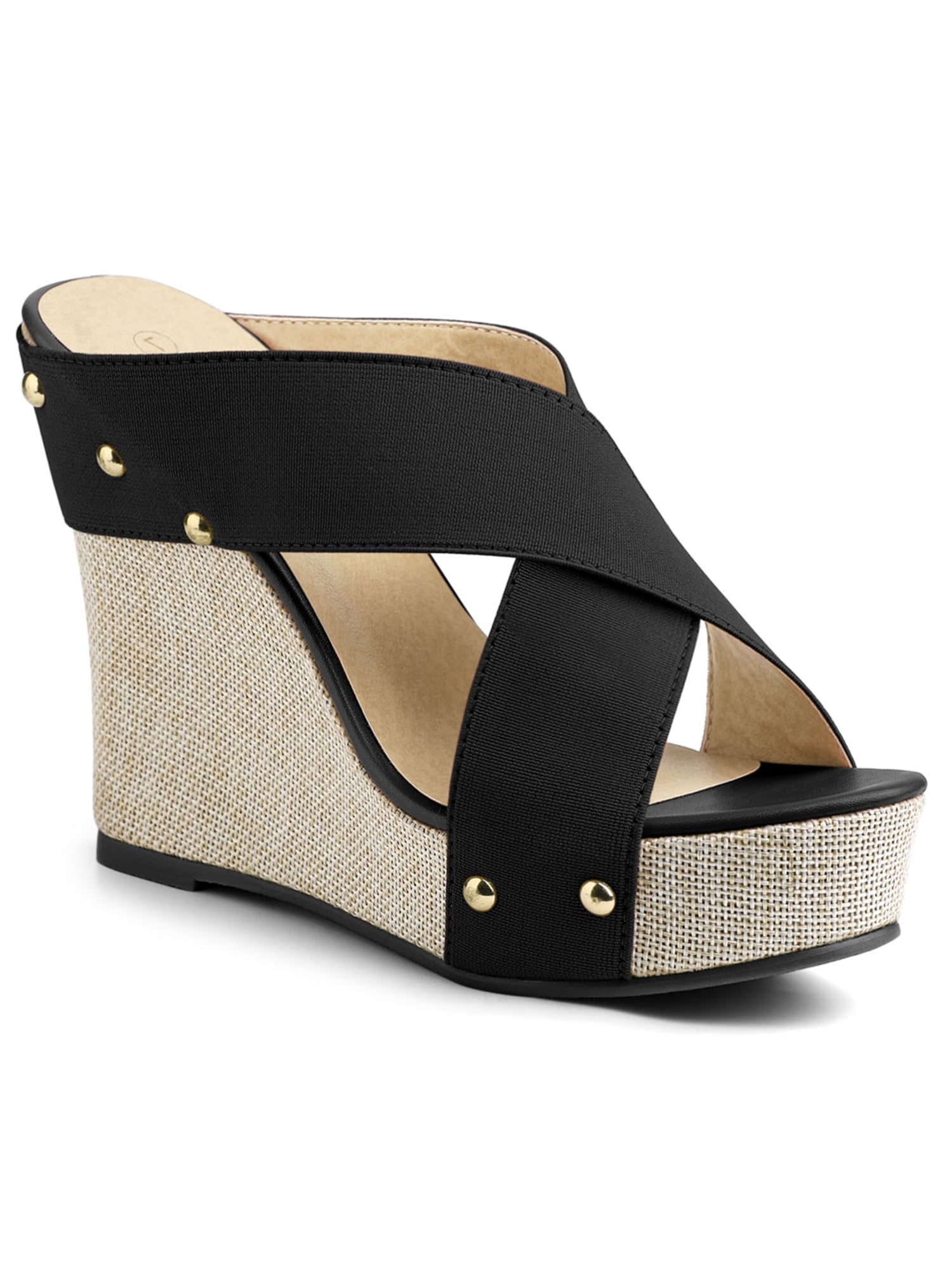 Step Sandals BLISSFUL STEP Women's Shoes Wedge Open Toe Crisscross Straps Linen ...