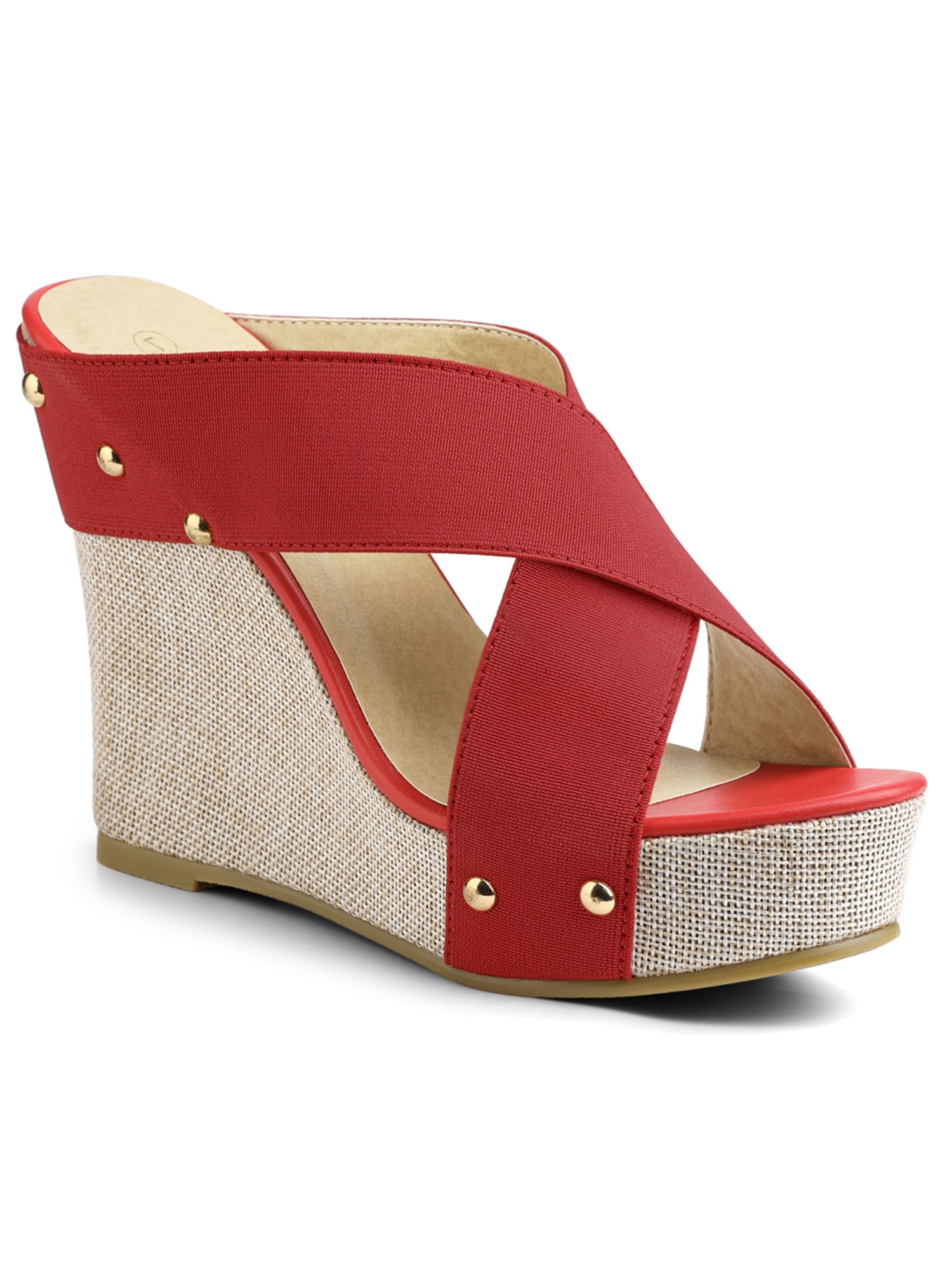BLISSFUL STEP Women's Shoes Wedge Open Toe Crisscross Straps Linen ...