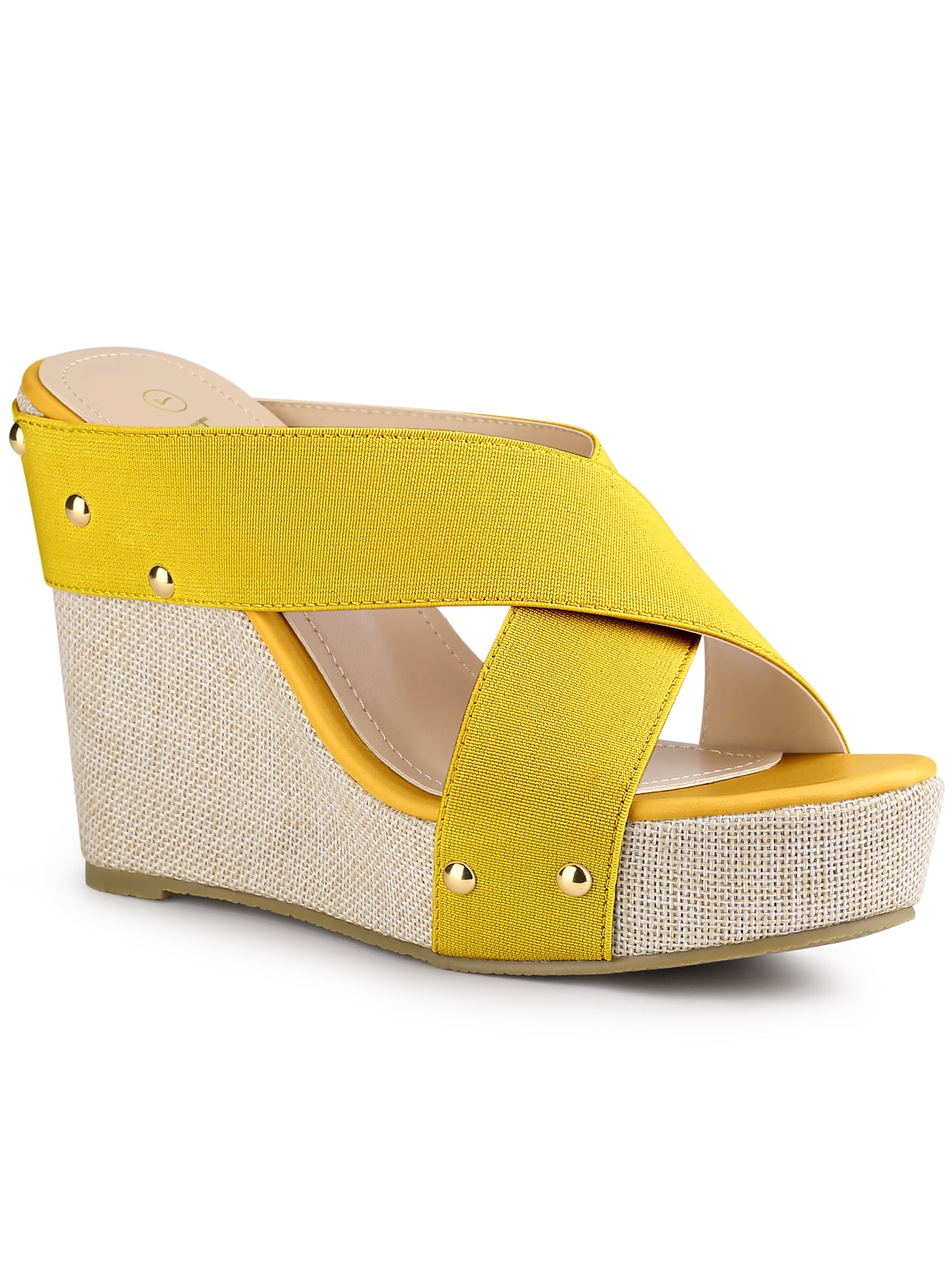BLISSFUL STEP Women's Shoes Wedge Open Toe Crisscross Straps Linen ...