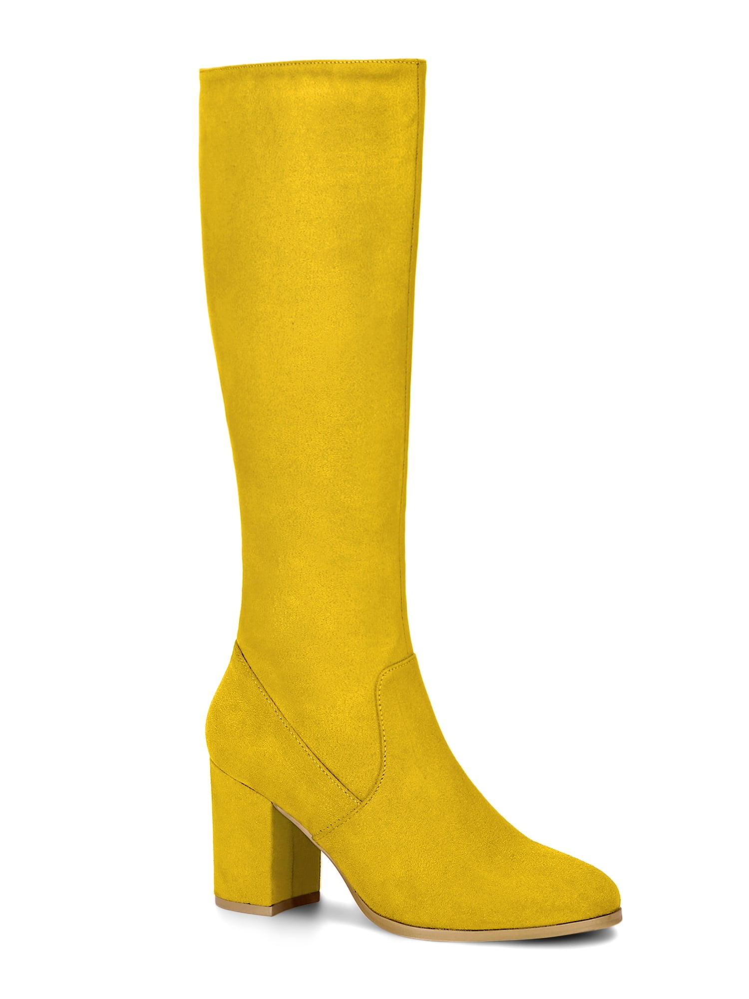 BLISSFUL STEP Women's Knee High Boots Side Zipper Faux Suede Block
