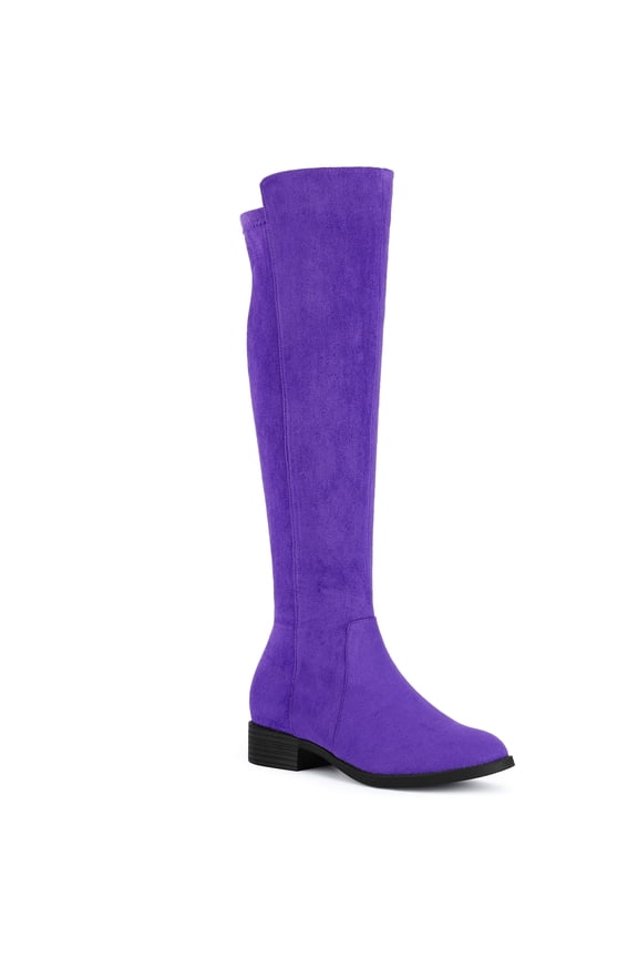 Women's Knee High Boots Chunky Heel Faux Suede Fall Winter Boots Purple 8