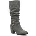 thumbnail image 1 of BLISSFUL STEP Women's Slouch Buckles Biker Boots Chunky Heels Knee High Boot Gray 7.5, 1 of 8