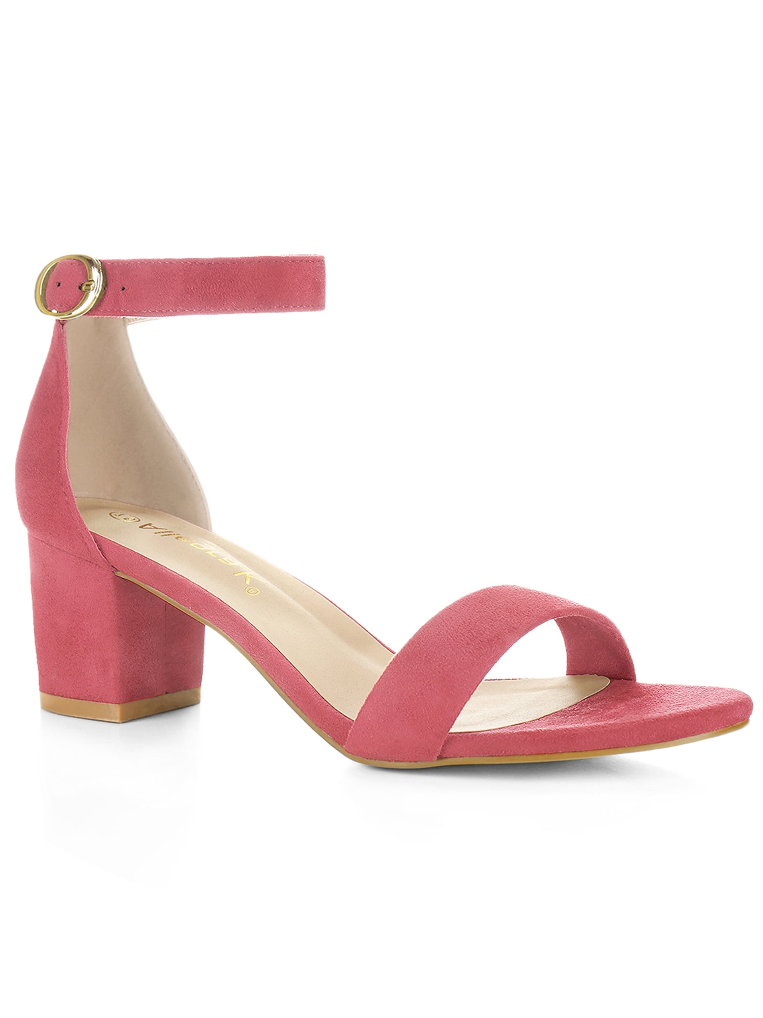 BLISSFUL STEP Women's Solid Color Open Toe Mid Block Heel Buckle Ankle ...