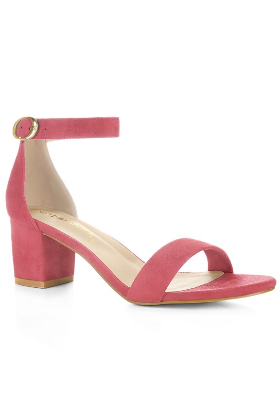 Women's Shoes Open Toe Mid Block Heel Ankle Strap Faux Suede Sandals Watermelon Red 5