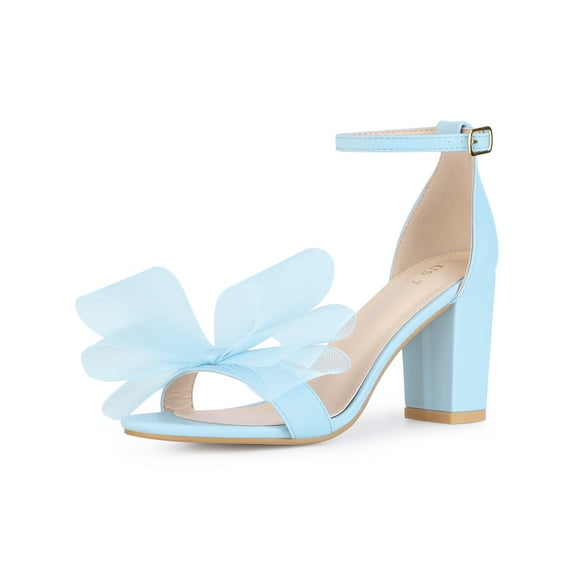 BLISSFUL STEP Women's Strappy Bow Tie Block High Ankle Heel Sandals Sky Blue 10