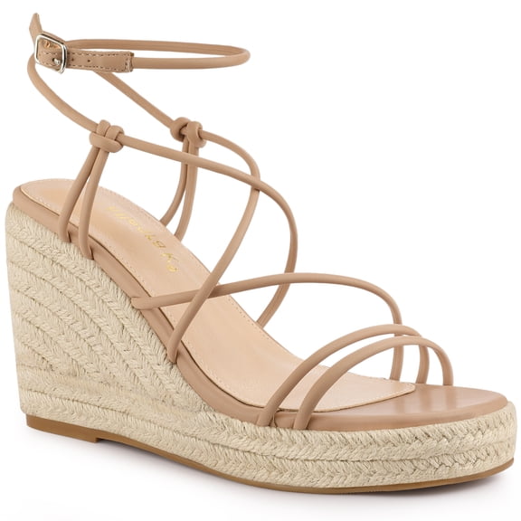 BLISSFUL STEP Women's Strappy Wedges Heels Espadrille Wedge Sandals Nude 7.5