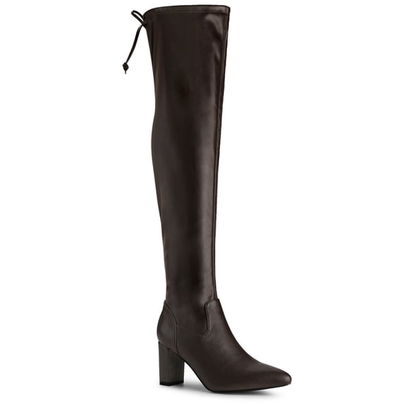 BLISSFUL STEP Women's Thigh High Block Heels Over Knee High Boots Coffee 10