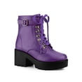 thumbnail image 1 of BLISSFUL STEP Women's Boots Zip Block Heel Platform Ankle Combat Boots Purple 6, 1 of 7