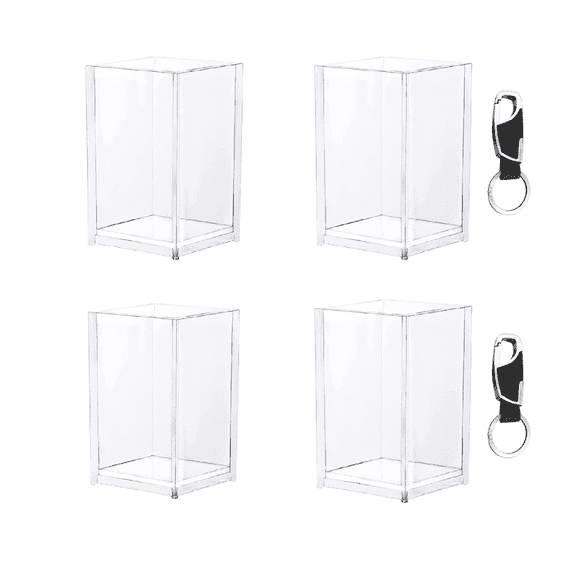 BLITZ SAT-USA Acrylic Pen Holder for Desk - Includes Two Metal Keychains Acrylic Pencil Holder Clear Makeup Brush Holder Stationery Organizer for Office Desk Accessory - 4-Piece, 2.6x2.6x4