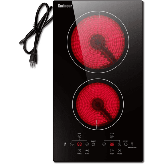 BLITZHOM 2 Burners Electric Cooktop, 120v Plug in Ceramic Cooktop