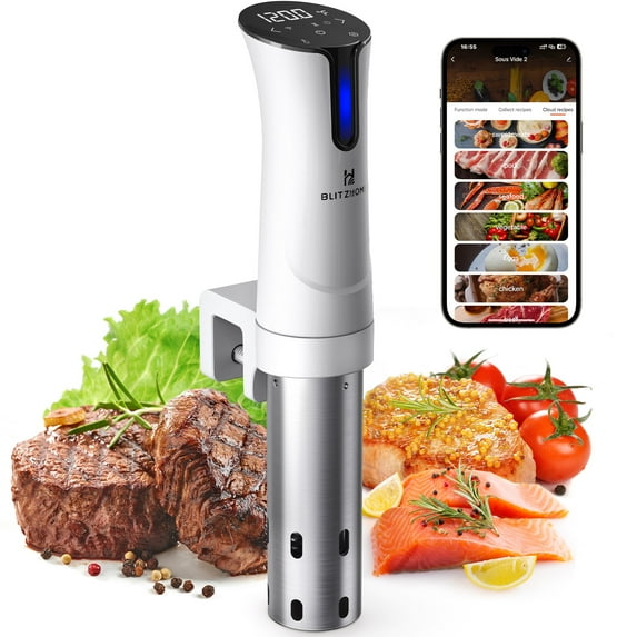 BLITZHOME 1100W WIFI Sous Vide Cooker,Precision Sous Vide Machine,Ultra-quiet Fast-Heating Immersion Circulator Temperature and Digital Display,W/ APP Recipe
