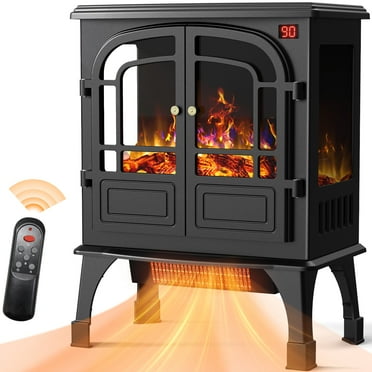 BLITZHOME 24'' Electric Fireplace Heater Stove Freestanding, 3D Realistic Flame, with Control Panel and Remote, Timer, ETL Certified, Overheating Safety Protection, 700/1500W