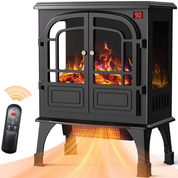BLITZHOME 24'' Electric Fireplace Heater Stove Freestanding, 3D Realistic Flame, with Control Panel and Remote, Timer, ETL Certified, Overheating Safety Protection, 700/1500W