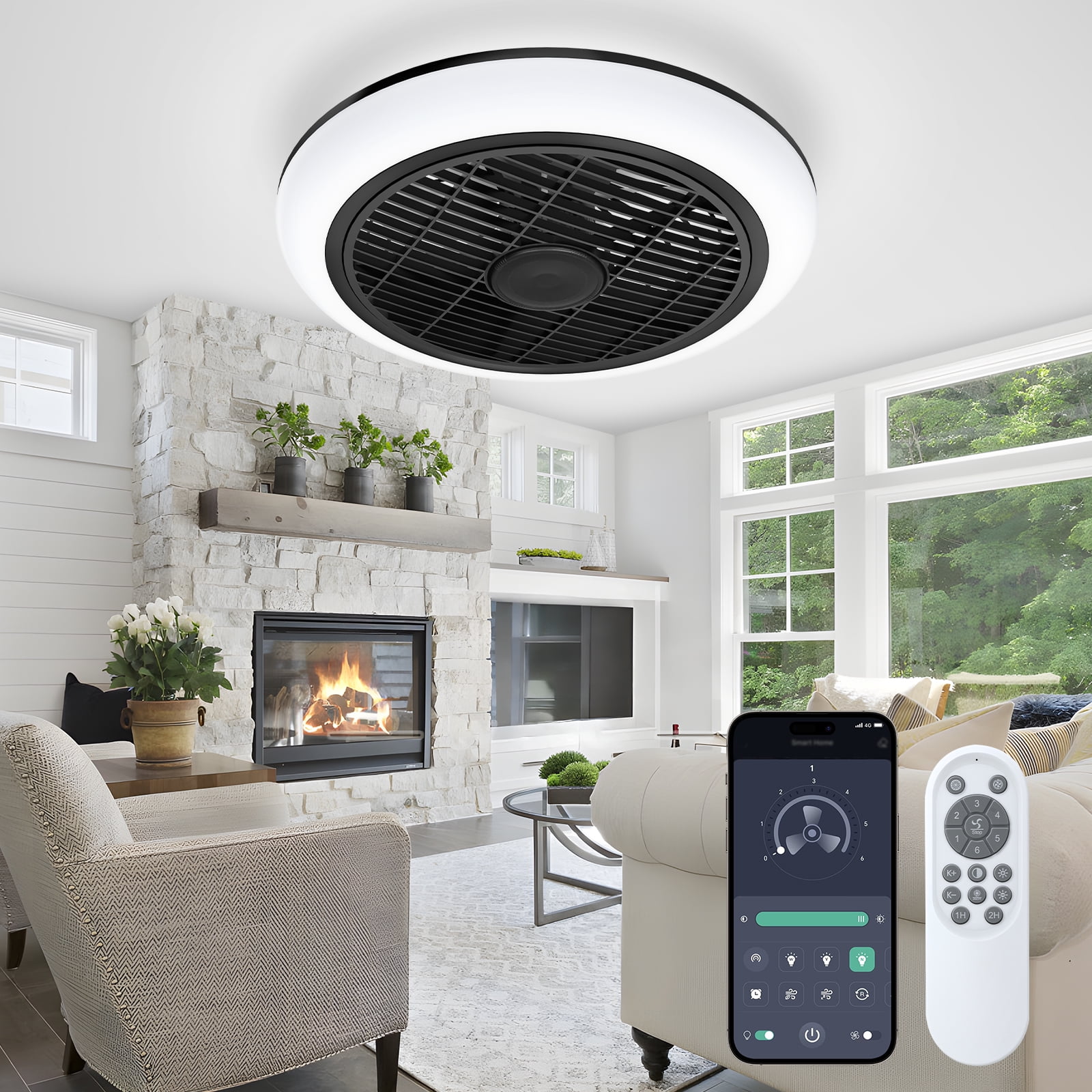 BLITZWILL 16'' Ceiling Fan with Light and Remote Control & APP Control