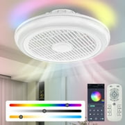 BLITZWILL 16" Ceiling Fan with Lights, With RGB Back Ambient Light,Remote & APP Control,Dimmable Color Temperature and 6 Wind Speeds & Timing,Bladeless Enclosed Ceiling Fans