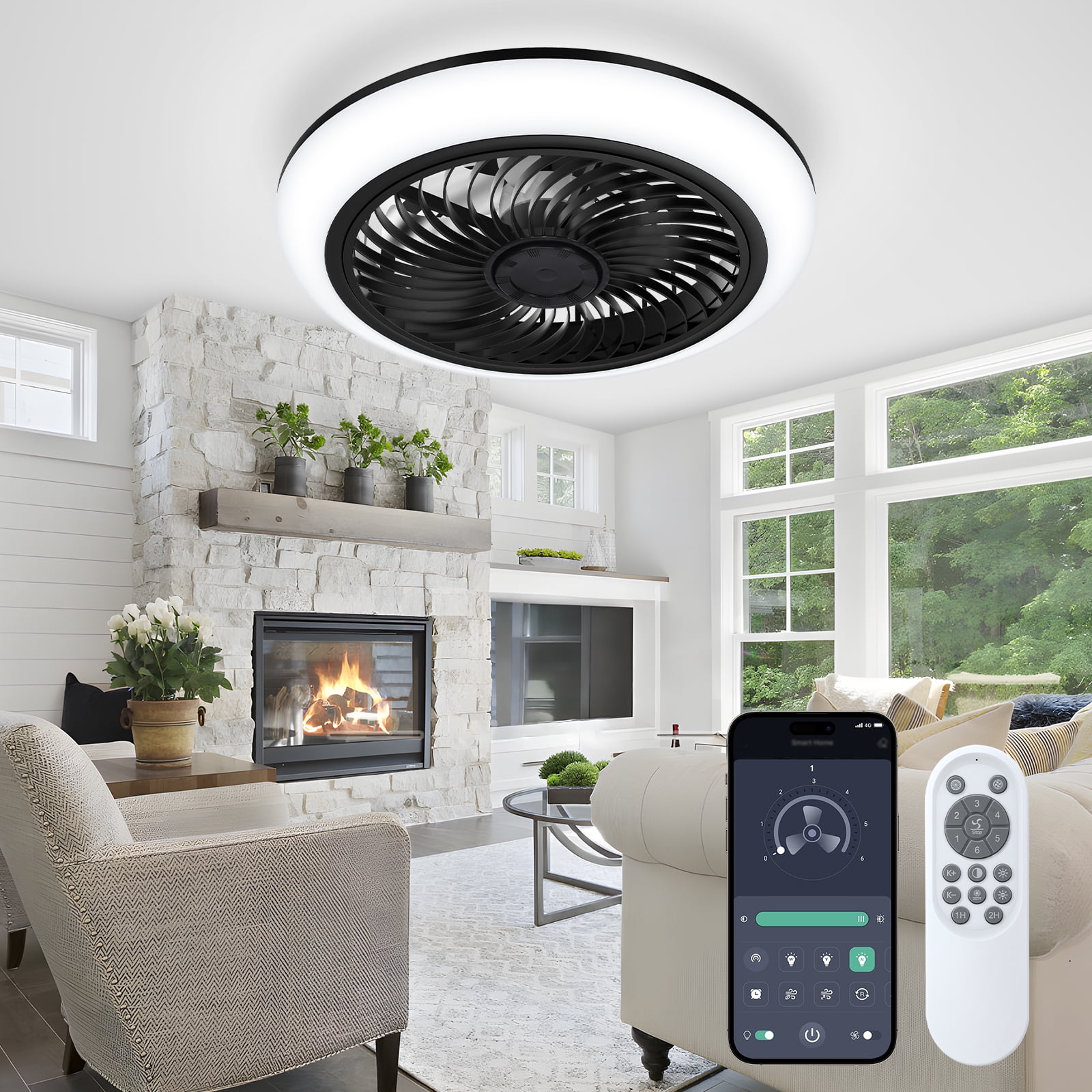 BLITZWILL 18'' Ceiling Fan with Light, 6Speed Reversible, Dimmable LED