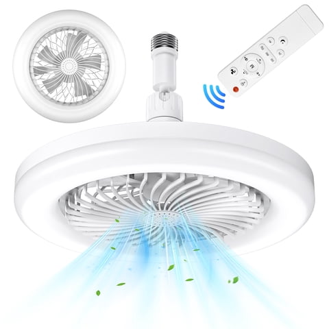 BLITZWILL Socket Fan Light with Remote Control, 10inch Small Screw Ceiling Fans with Lights,3 Colors Dimmable Timer,for Kitchen Bathroom Garage Closet