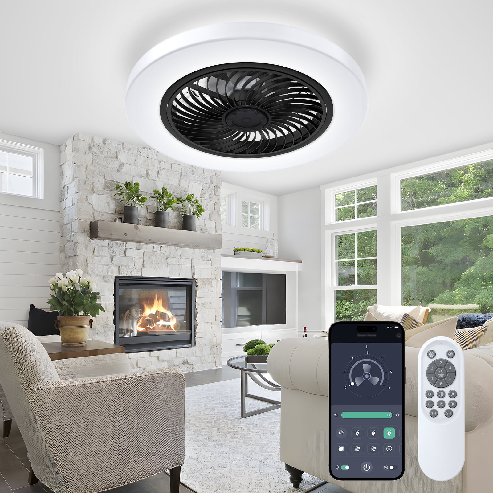 BLITZWILL 21'' Ceiling Fan with Light and Remote Control & APP Control