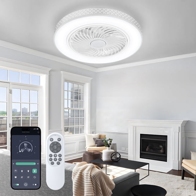 View of BLITZWILL 22 in Round Ceiling Fans with Lights, Dimmable Color ...