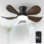 BLITZWILL Ceiling Fans with Lights and Remote & App Control,26 inch Low Profile Modern Ceiling Fans with 5 Reversible Blades,3 Colors Dimmable 6 Speeds Quiet, for Bedroom Kitchen Garage,Walnut