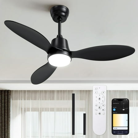 BLITZWILL Ceiling Fans with Lights and Remote & App Control,42 inch Modern Ceiling Fans,3 Reversible Blades Dimmable Noiseless, for Bedroom Kitchen Patio,Black