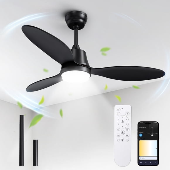 42 Inch Black Ceiling Fan With Light & Remote - Low Profile Flush Mount DC Motor