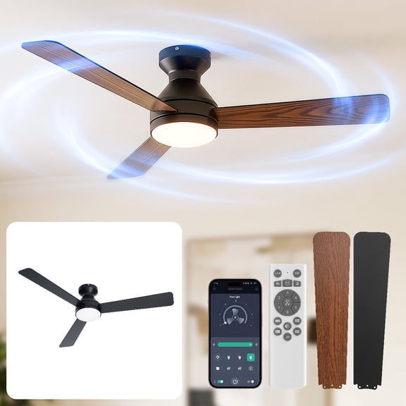 BLITZWILL Ceiling Fans with Lights and Remote & App Control,52 inch Modern Ceiling Fans,3 Reversible Blades Dimmable Noiseless, for Bedroom Kitchen Patio