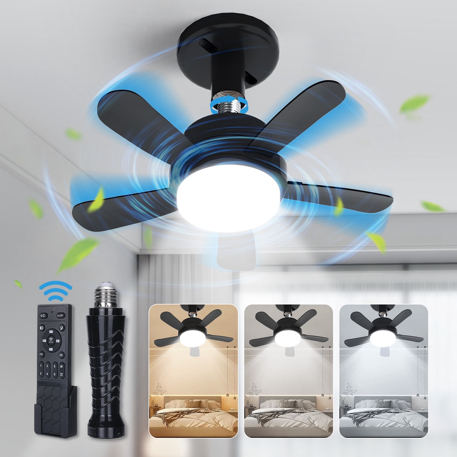 BLITZWILL Socket Ceiling Fans with Lights and Remote,15inch Screw Fan ...