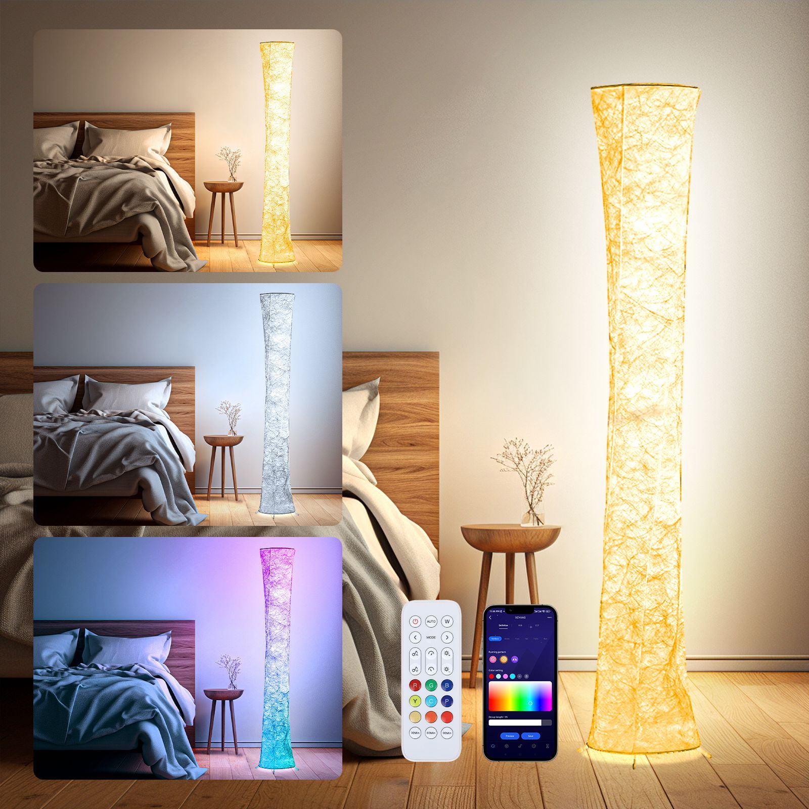 52'' Tall LED Floor Lamp, Dimmable with APP & Remote, Music