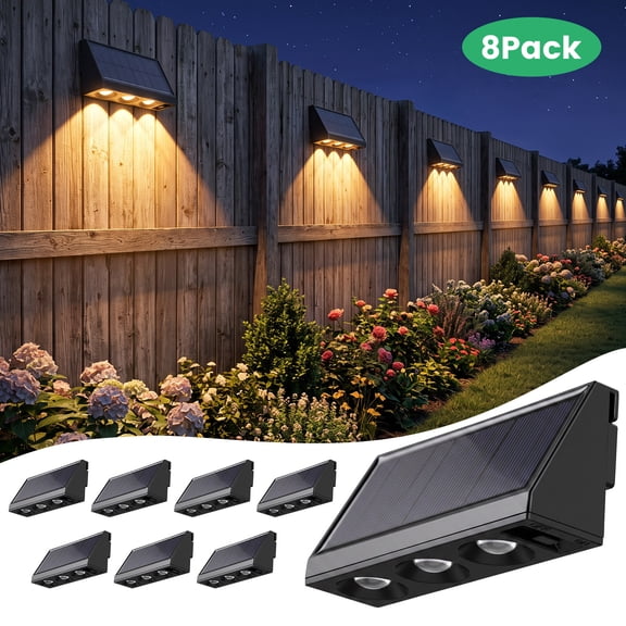 BLITZWILL Solar Fence Lights Outdoor,High Brightness LED Spot Lens Deck Stair Lights Waterproof , Solar Powered Wall Lighting Decor for Outside Patio Step Backyard - 8 Pack