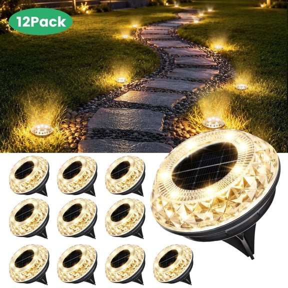 BLITZWILL Solar Ground Lights Outdoor, 12 Pack Bright LED Solar Pathway Lights Waterproof for Landscape Decoration, Deck Lighting for Garden Walkway Driveway (Warm White)
